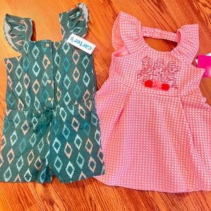 NWT DISNEY CARTERS 3T Girls' Green and Pink Romper and Dress Set